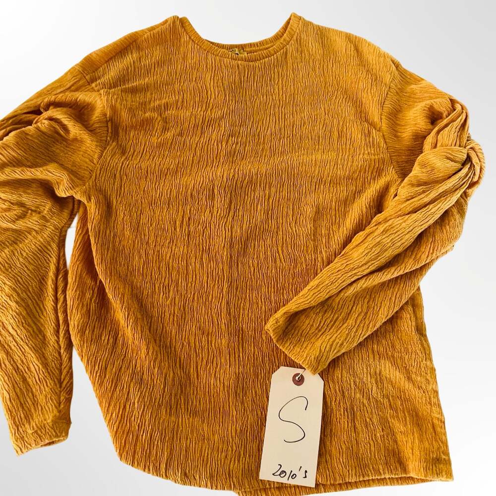Zara Mustard Yellow Crinkled Twist Sleeve Top Size S - Picture 5 of 9